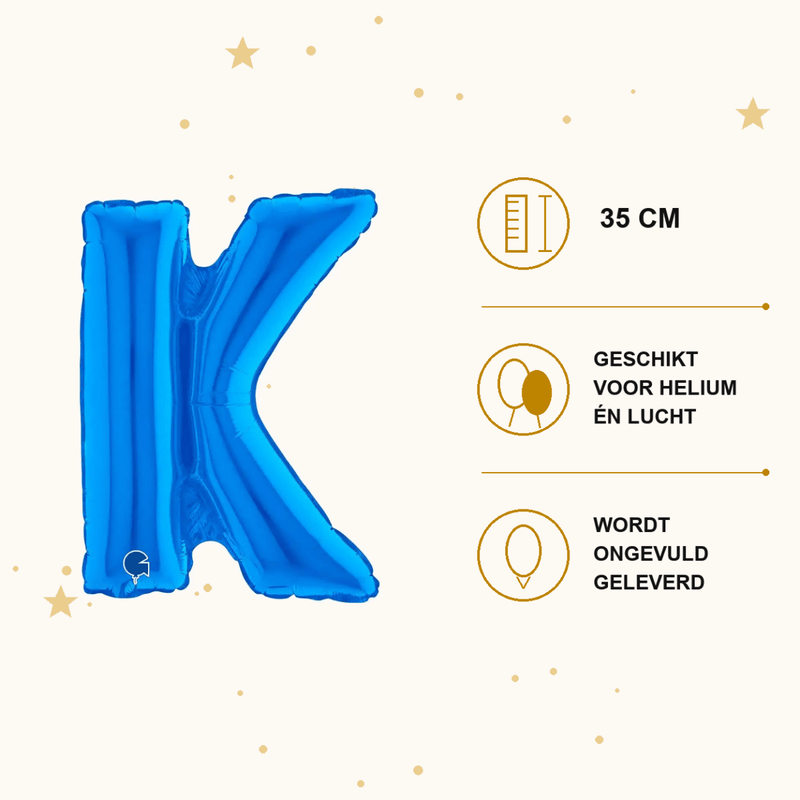 Letter Ballon K Blauw - 35 cm - Ballonnenshop.nl