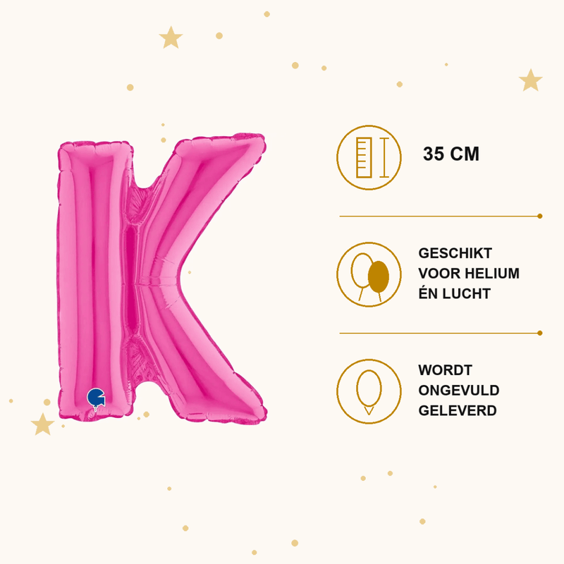 Letter Ballon K Roze - 35 cm - Ballonnenshop.nl