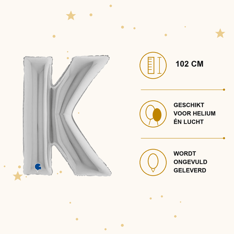 Letter Ballon K Zilver 102 cm - Ballonnenshop.nl