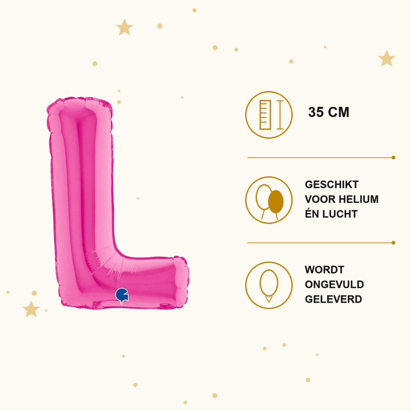 Letter Ballon L Roze - 35 cm - Ballonnenshop.nl