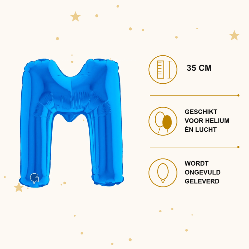 Letter Ballon M Blauw - 35 cm - Ballonnenshop.nl