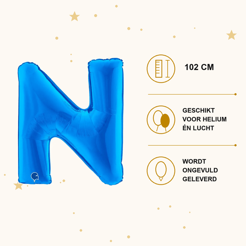 Letter Ballon N Blauw - 102 cm - Ballonnenshop.nl