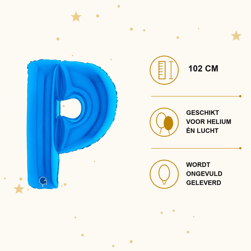 Letter Ballon P Blauw - 102 cm - Ballonnenshop.nl