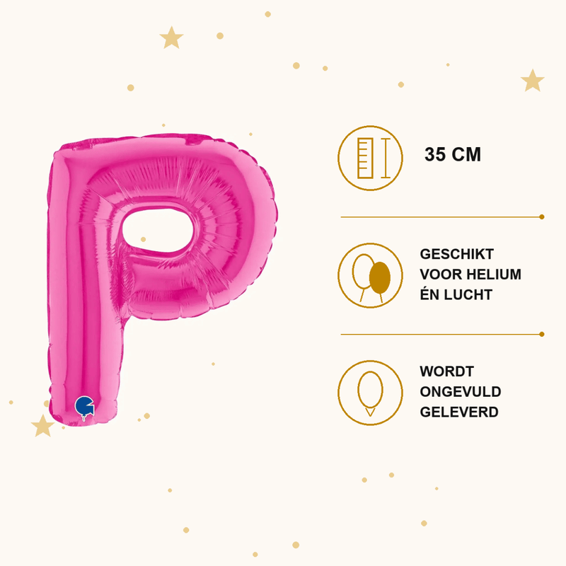 Letter Ballon P Roze - 35 cm - Ballonnenshop.nl