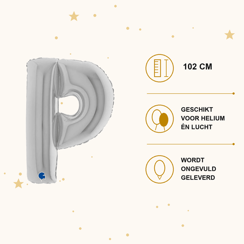 Letter Ballon P Zilver 102 cm - Ballonnenshop.nl
