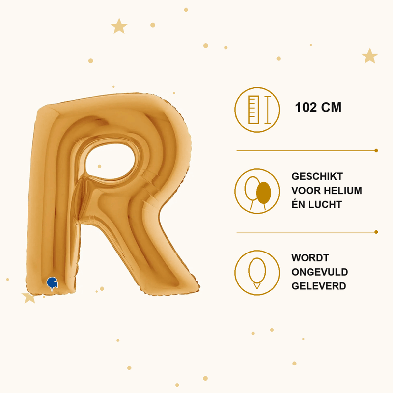 Letter Ballon R Goud 102 cm - Ballonnenshop.nl