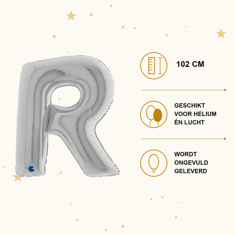 Letter Ballon R Zilver 102 cm - Ballonnenshop.nl