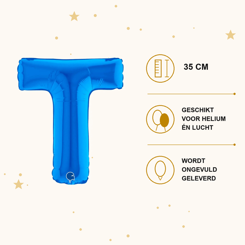 Letter Ballon T Blauw - 35 cm - Ballonnenshop.nl