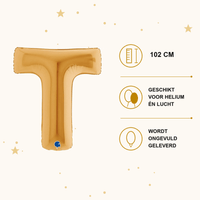 Letter Ballon T Goud 102 cm - Ballonnenshop.nl