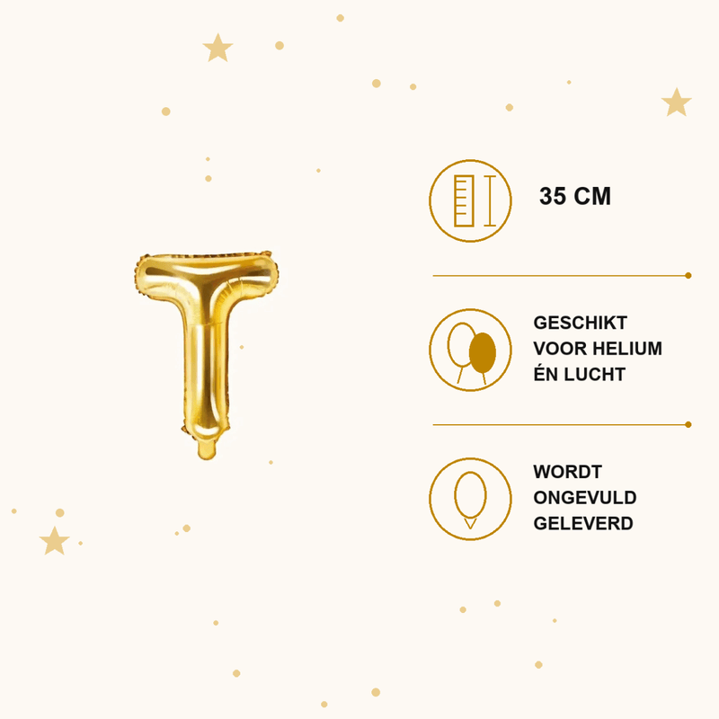 Letter Ballon T Goud - 35 cm - Ballonnenshop.nl