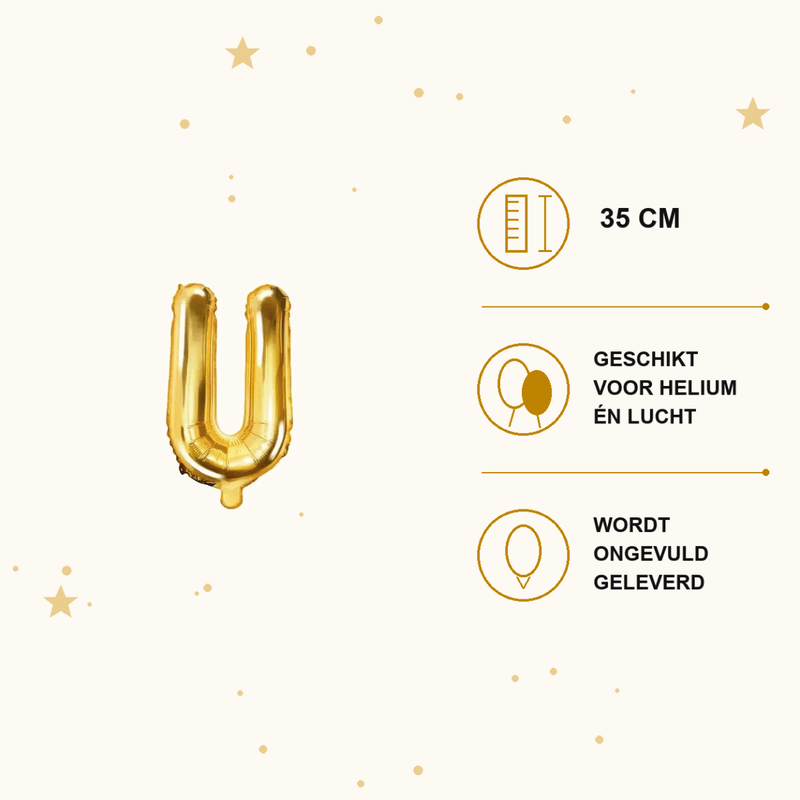 Letter Ballon U Goud - 35 cm - Ballonnenshop.nl