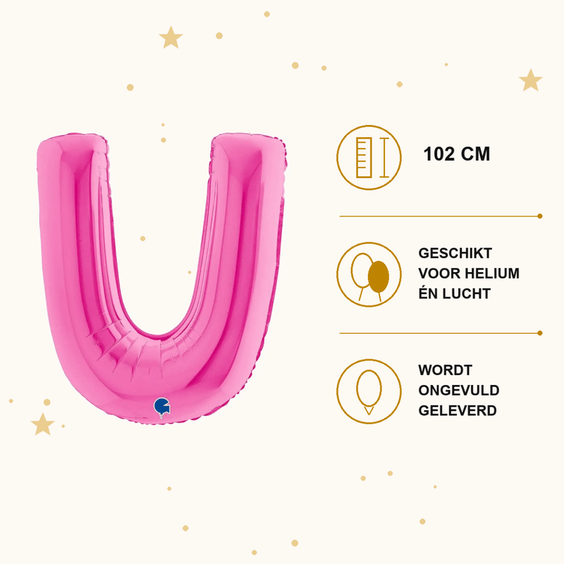Letter Ballon U Roze - 102 cm - Ballonnenshop.nl
