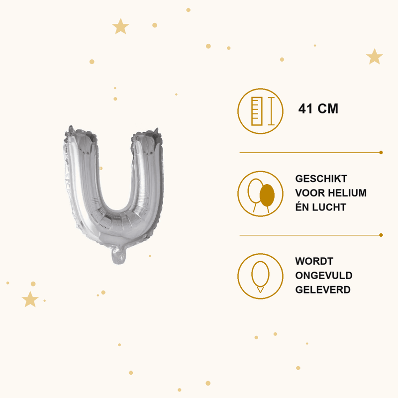 Letter Ballon U Zilver - 41 cm - Ballonnenshop.nl