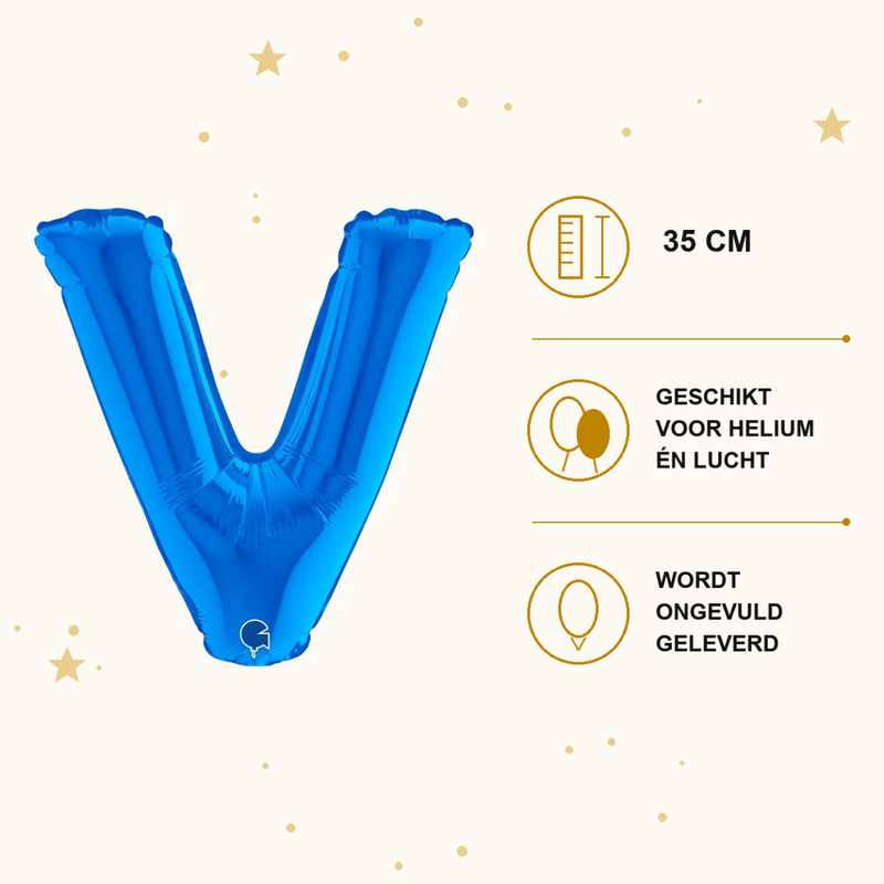Letter Ballon V Blauw - 35 cm - Ballonnenshop.nl