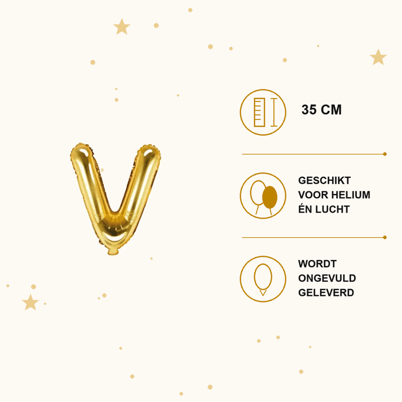 Letter Ballon V Goud - 35 cm - Ballonnenshop.nl