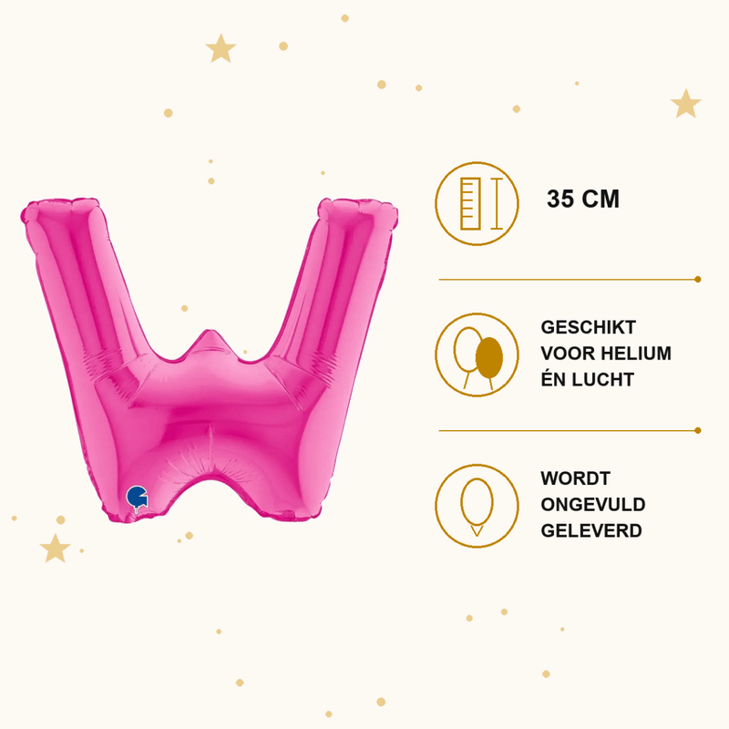 Letter Ballon W Roze - 35 cm - Ballonnenshop.nl