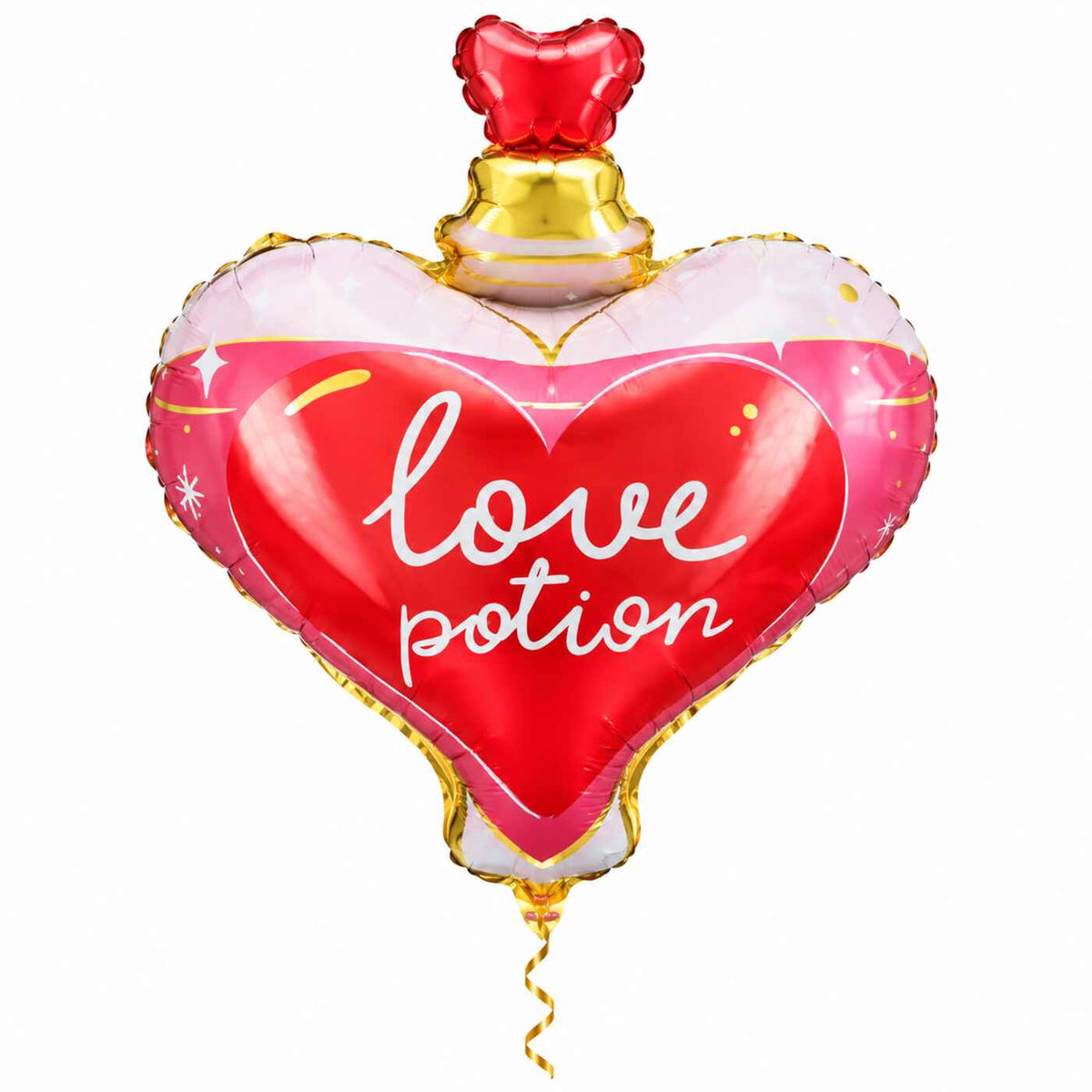 Liefdesdrankje Helium Ballon met dun metallic gouden lint op witte achtergrond – Ballonnenshop.nl