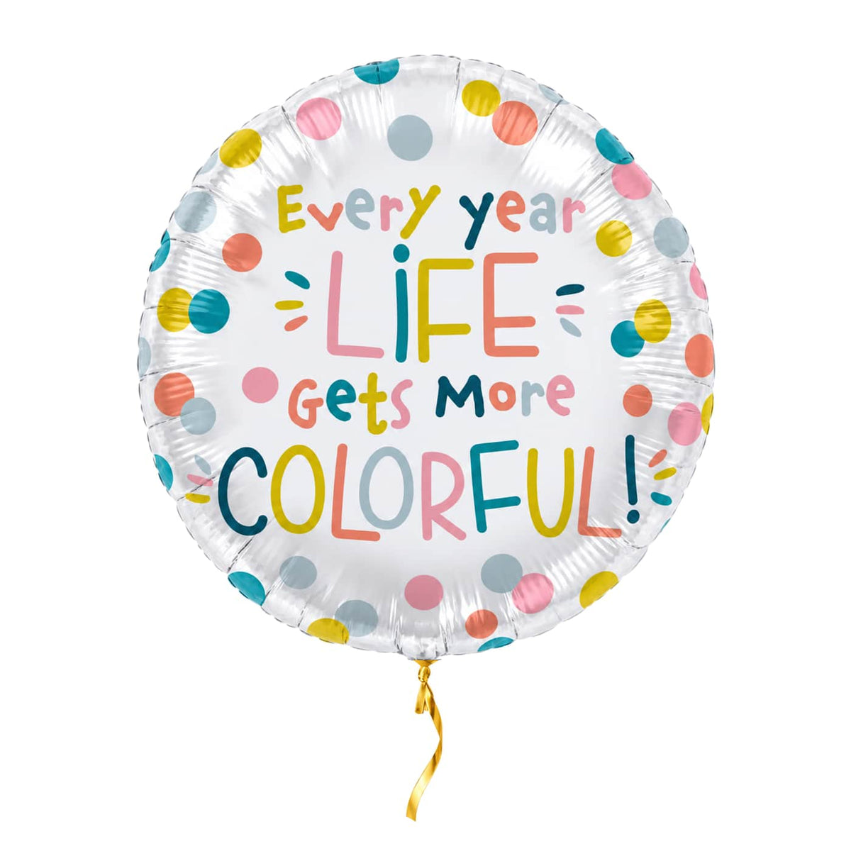 Life Gets Colorful Helium Ballon – met helium gevuld, met gouden lint