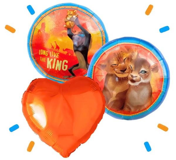 Lion King Trosje – heliumgevulde ballonnen met dunne metallic-gouden lintjes op een witte achtergrond