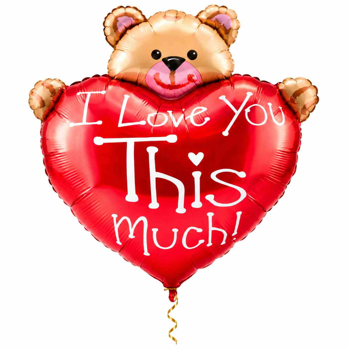 XL Love You This Much Beer – Toon Liefde met een Knipoog met dun metallic gouden lint op witte achtergrond – Ballonnenshop.nl