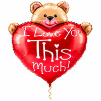 XL Love You This Much Beer – Toon Liefde met een Knipoog met dun metallic gouden lint op witte achtergrond – Ballonnenshop.nl
