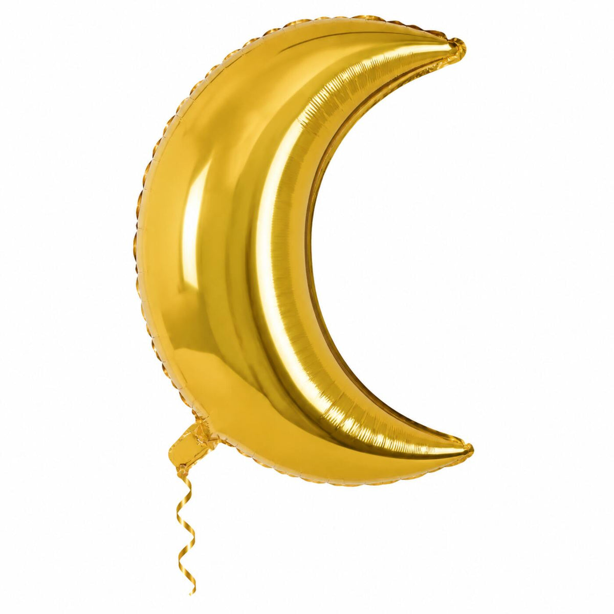 Maan Helium Ballon met dun metallic gouden lint op witte achtergrond – Ballonnenshop.nl