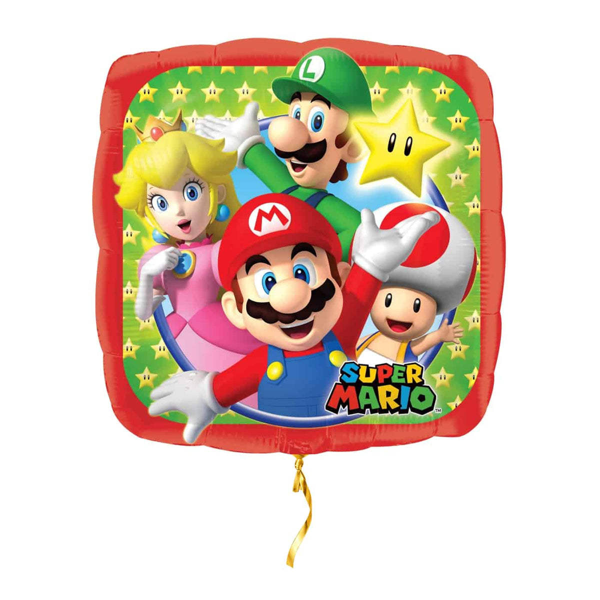 Mario Helium Ballon – met helium gevuld, met gouden lint