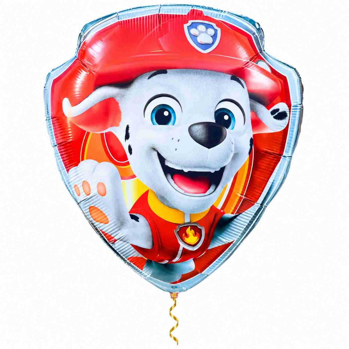 Marshall Paw Patrol XL Ballon met dun metallic gouden lint op witte achtergrond – Ballonnenshop.nl