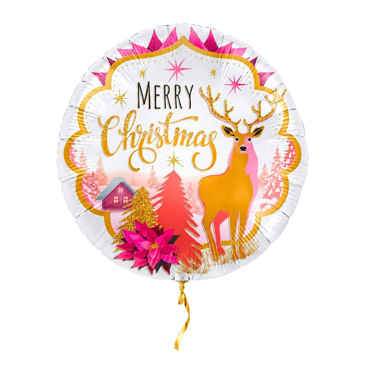 Merry Christmas Helium Ballon – met helium gevuld, met gouden lint