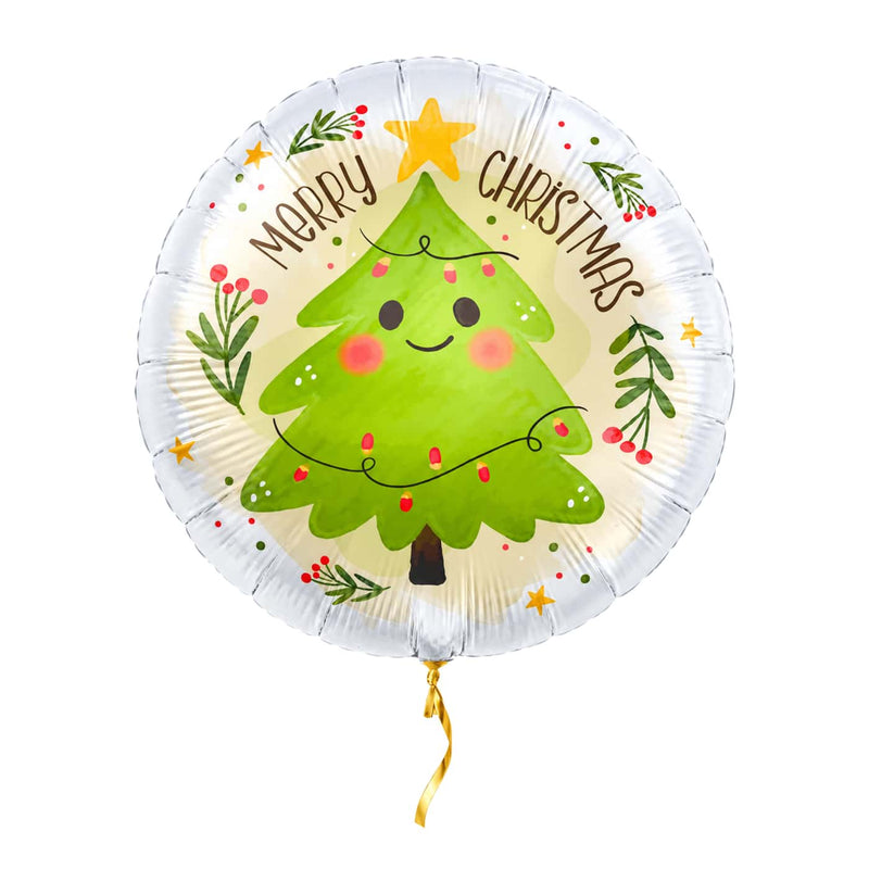 Merry Christmas Kerstboom Ballon – met helium gevuld, met gouden lint