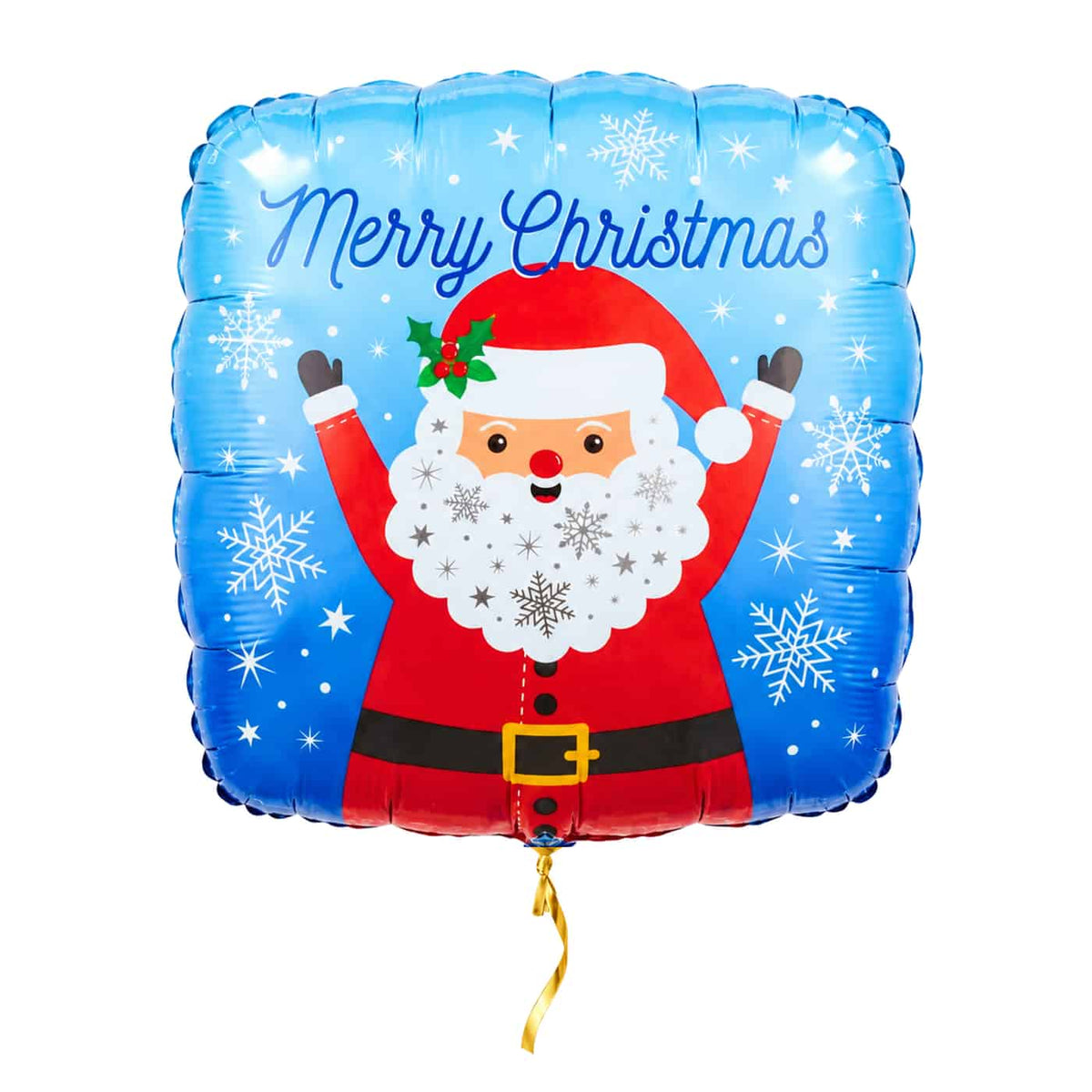 Merry Christmas Kerstman Ballon – met helium gevuld, met gouden lint