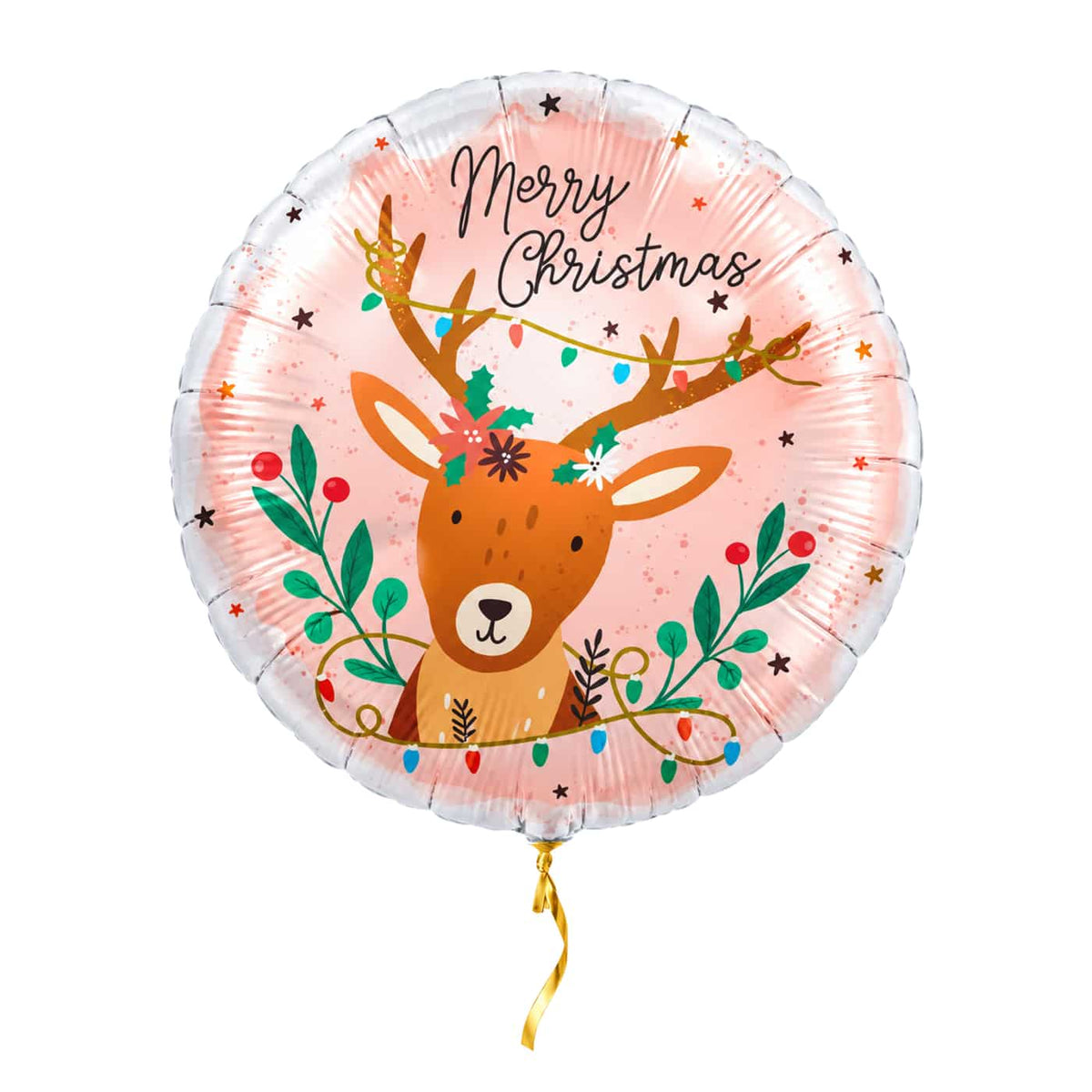 Merry Christmas Rendier Ballon – met helium gevuld, met gouden lint