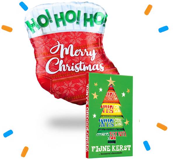 Merry Christmas Sok Helium Ballon 45 cm + Tony's Kerstboom Proeverijtje - Ballonnenshop.nl