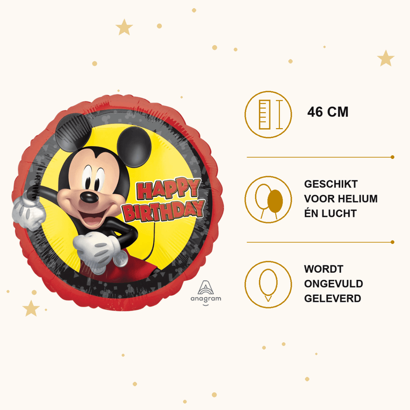 Mickey Mouse Happy Birthday Folie Ballon - 46 cm - Ballonnenshop.nl