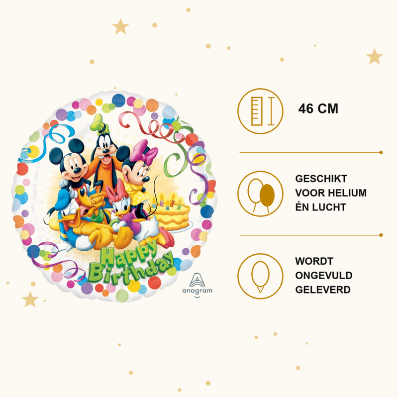 Mickey & Vrienden Happy Birthday Folie Ballon - 46 cm - Ballonnenshop.nl