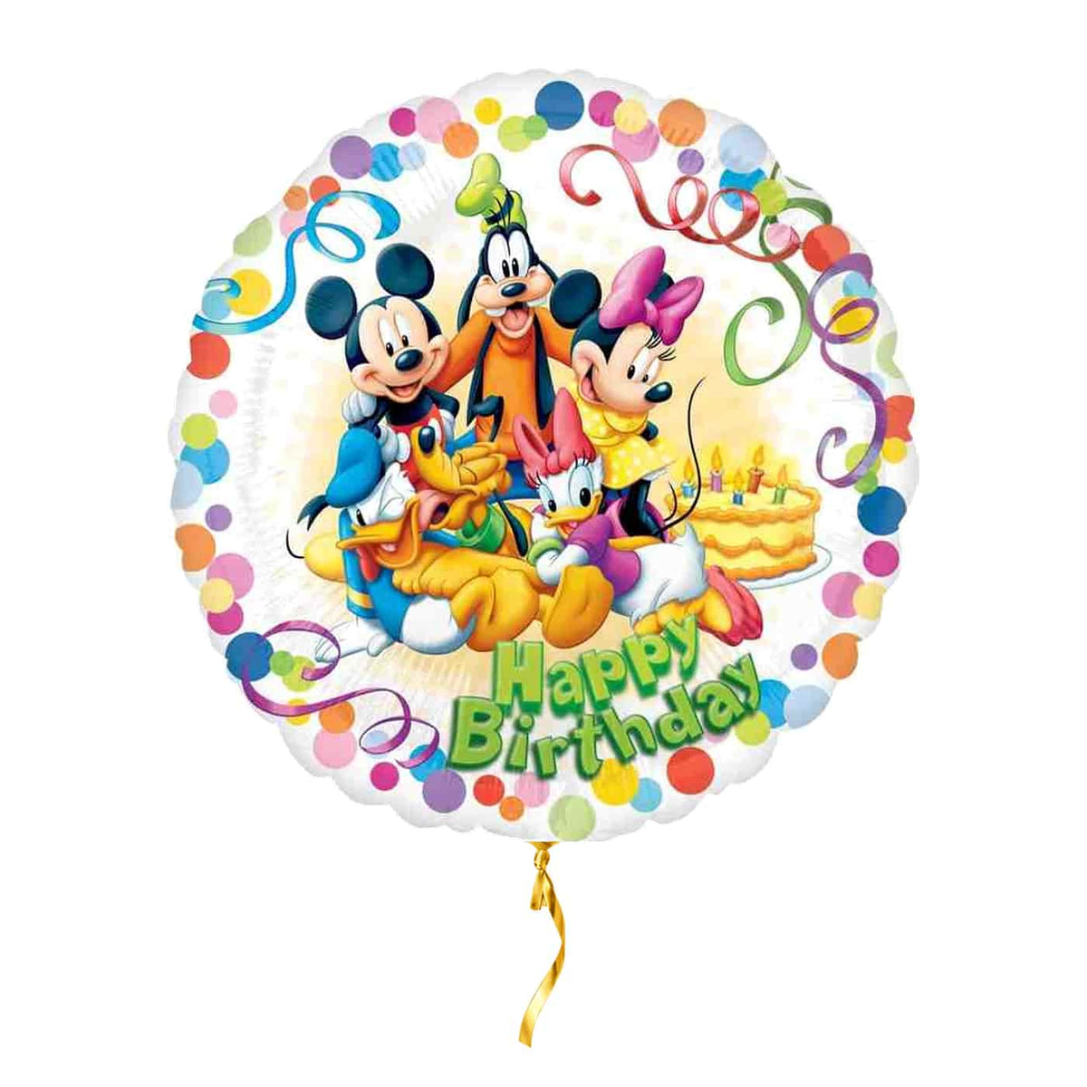 Mickey & Vrienden Happy Birthday – met helium gevuld, met gouden lint