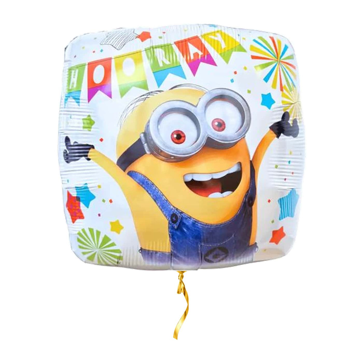 Minion Hooray Helium Ballon – met helium gevuld, met gouden lint