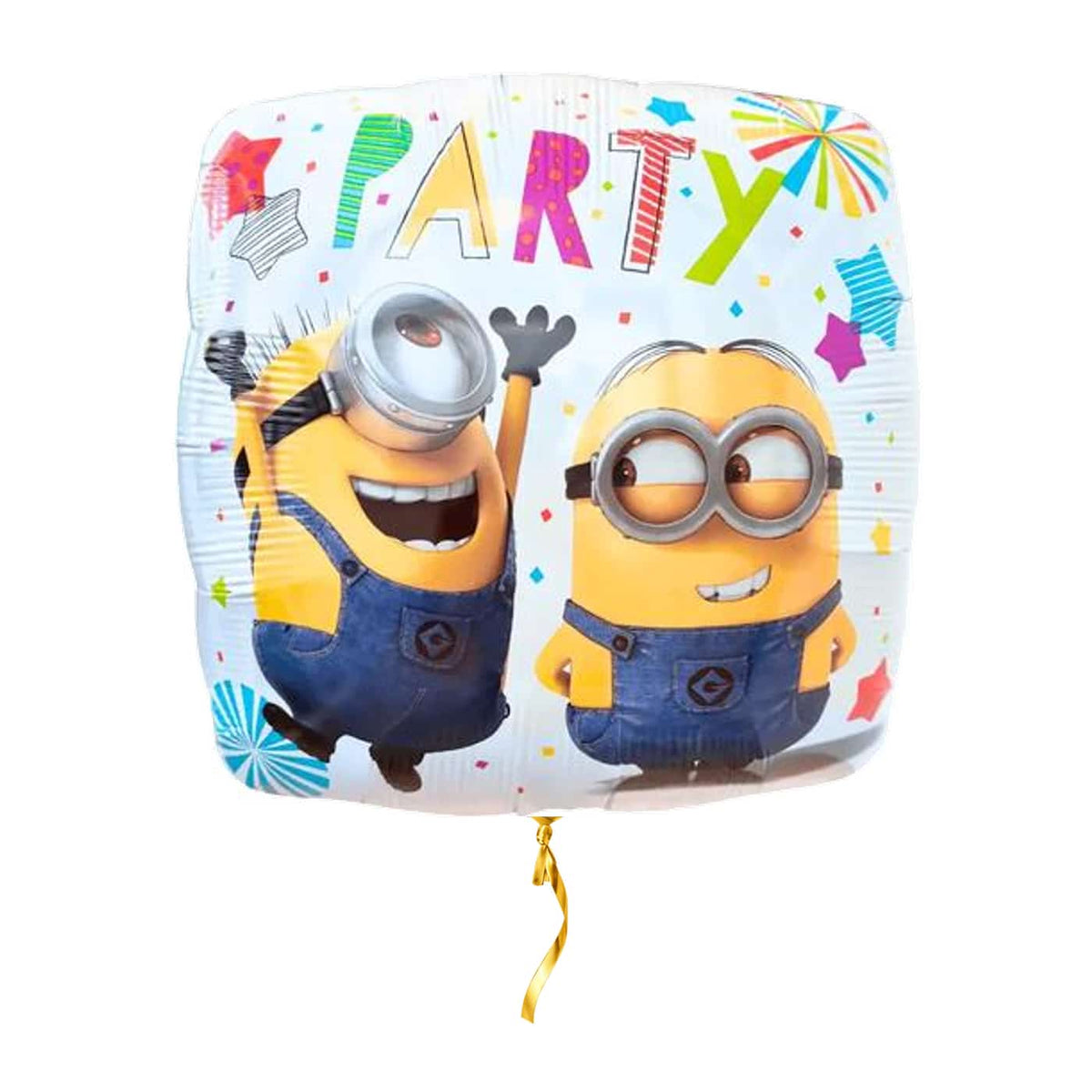 Minion Party Helium Ballon – met helium gevuld, met gouden lint