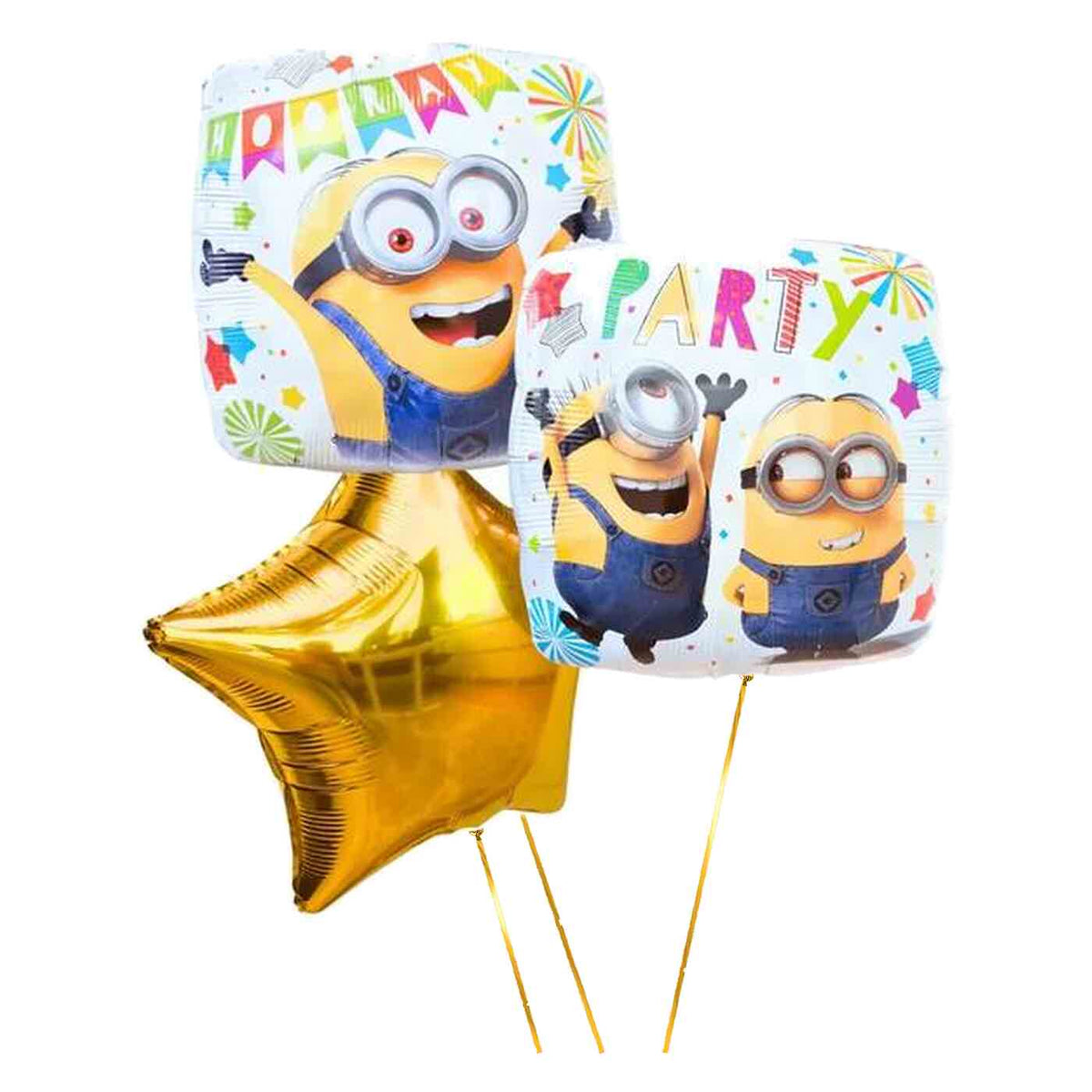 Minion Verjaardags Trosje Geel/Wit/Goud - Gevuld Met Helium - 46 cm - Ballonnenshop.nl