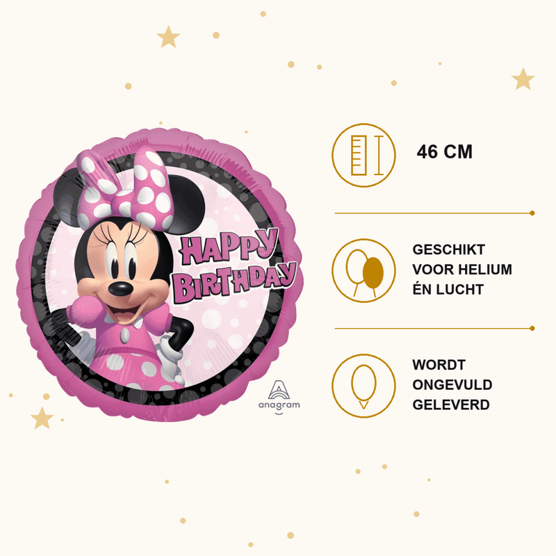 Minnie Mouse Happy Birthday Folie Ballon - 46 cm - Ballonnenshop.nl