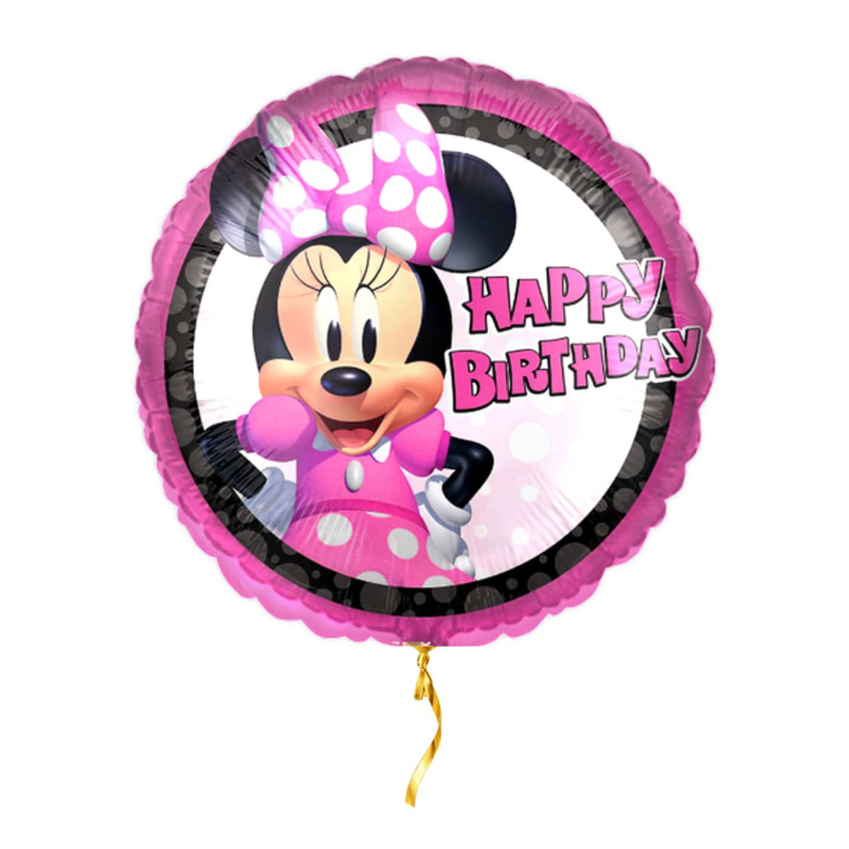Minnie Mouse Happy Birthday – met helium gevuld, met gouden lint
