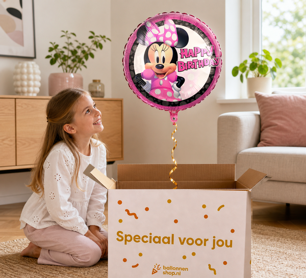 Minnie Mouse Happy Birthday helium ballon uitpakmoment - Ballonnenshop.nl