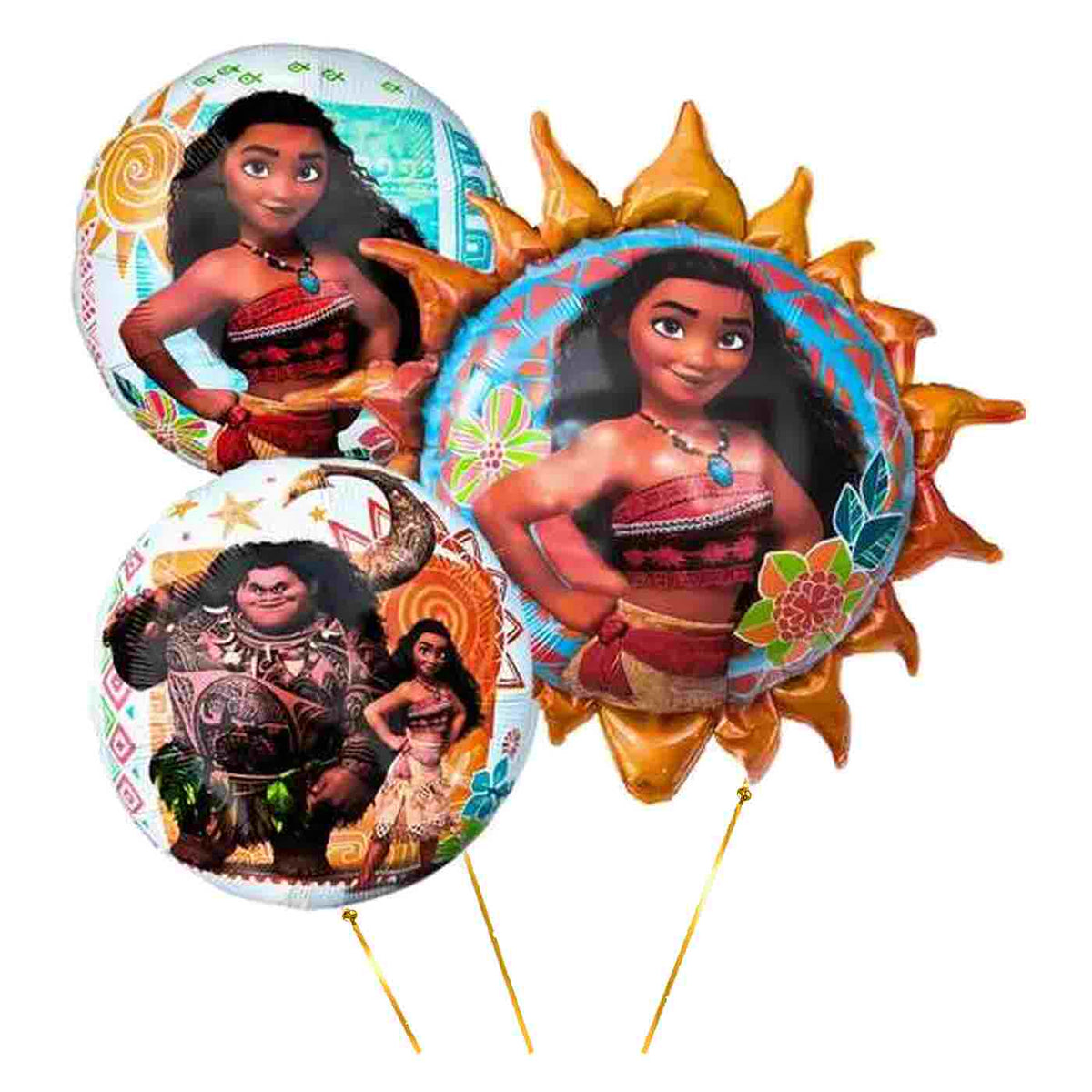 Moana Trosje Oranje/Wit/Goud – heliumgevulde ballonnen met dunne metallic-gouden lintjes op een witte achtergrond