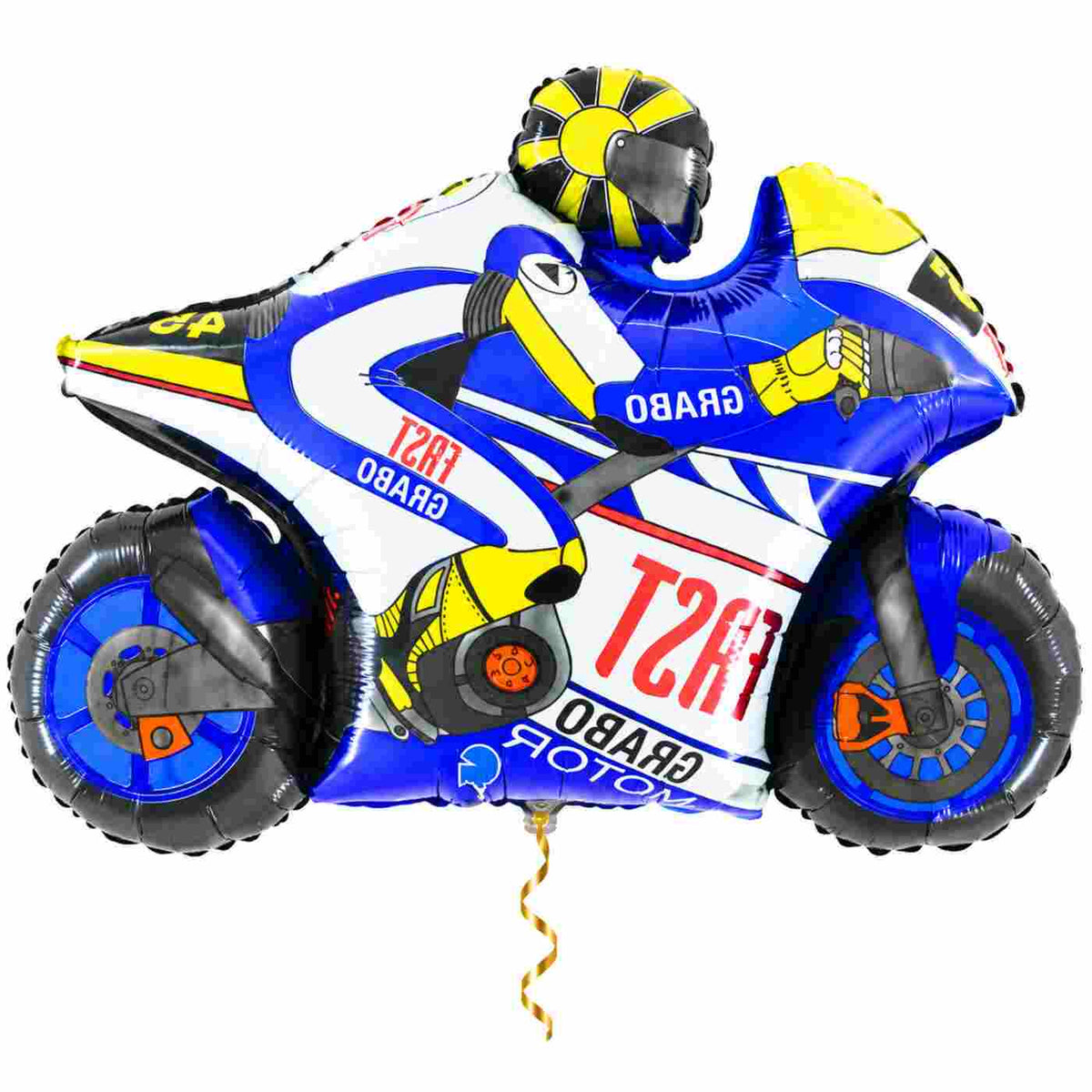 Motor Helium XL Ballon met dun metallic gouden lint op witte achtergrond – Ballonnenshop.nl