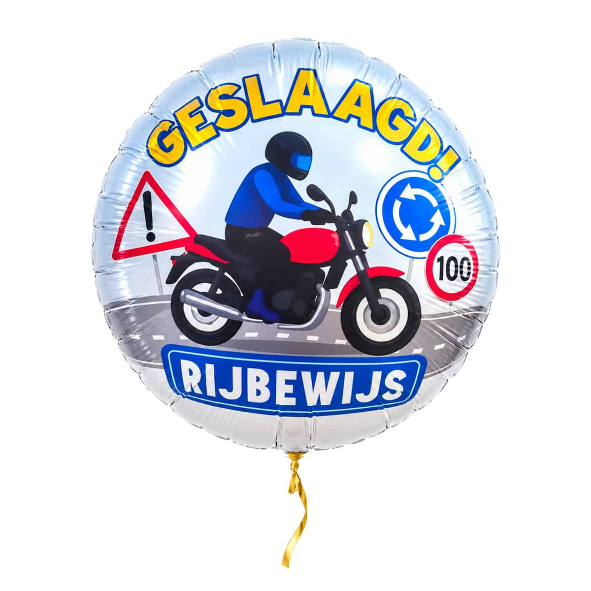 Motor Rijbewijs Geslaagd Ballon – met helium gevuld, met gouden lint
