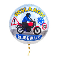 Motor Rijbewijs Geslaagd Ballon – met helium gevuld, met gouden lint