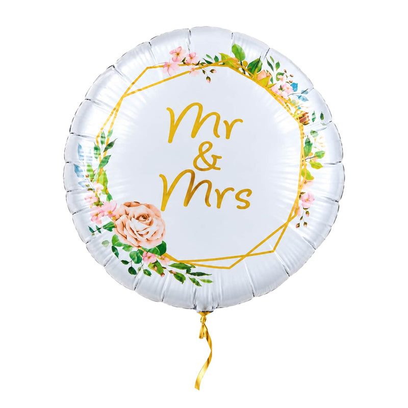 Mr & Mrs Bloemen Helium Ballon – met helium gevuld, met gouden lint