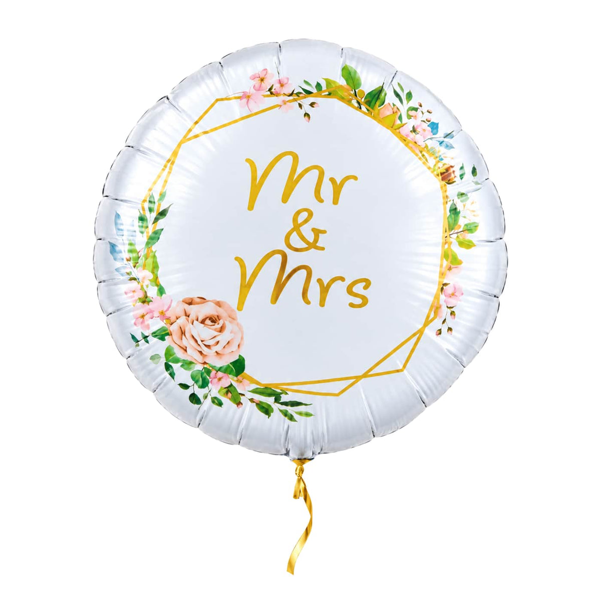 Mr & Mrs Bloemen Helium Ballon – met helium gevuld, met gouden lint