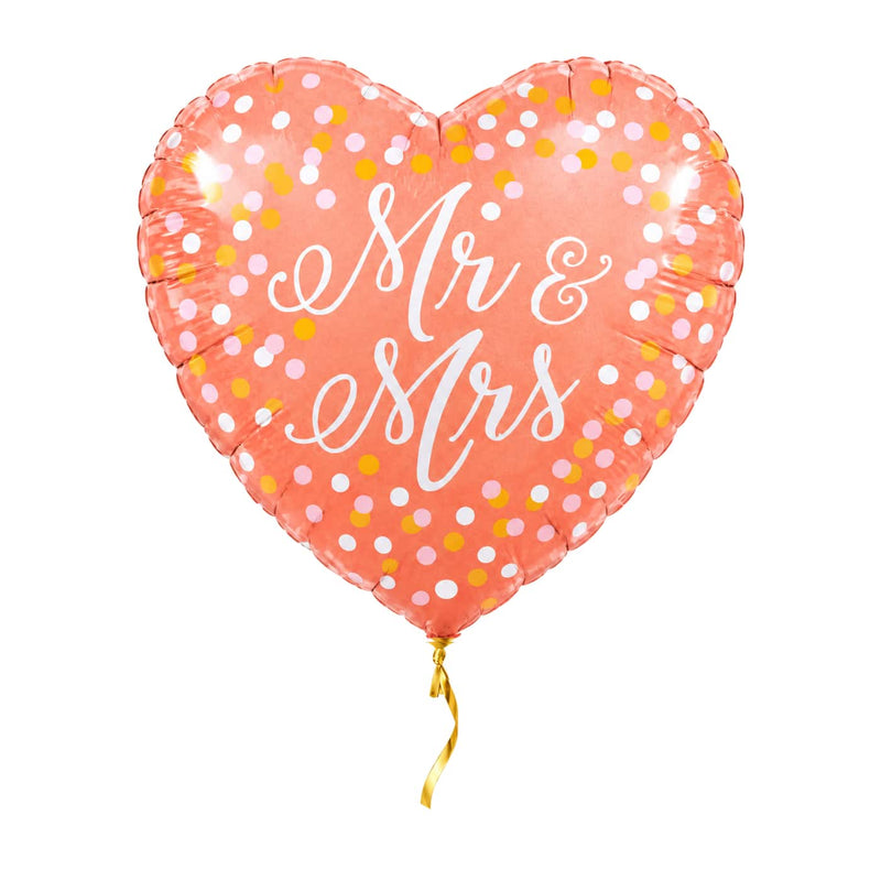 Mr & Mrs Hart Helium Ballon – met helium gevuld, met gouden lint