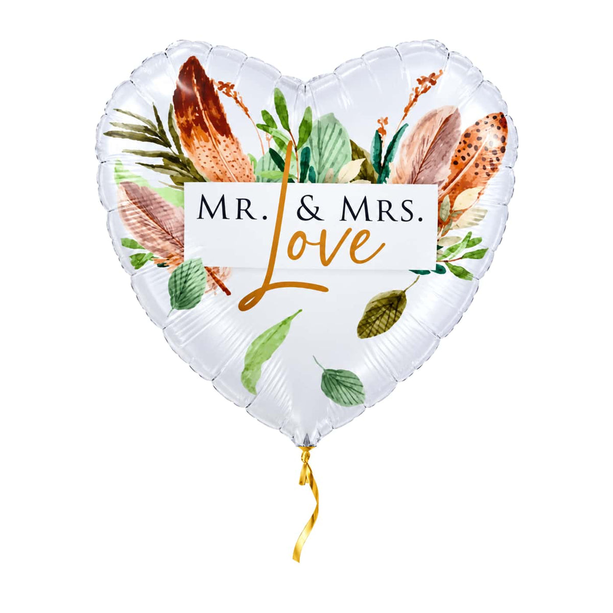Mr & Mrs Love Helium Ballon – met helium gevuld, met gouden lint